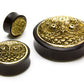 BRASS OWL Inlay Areng Wood Organic Plugs - Price Per 1