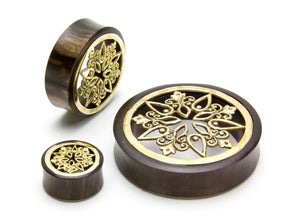 Brass Snowflake Sono Wood Plug — Price Per 1 - Painful Pleasures