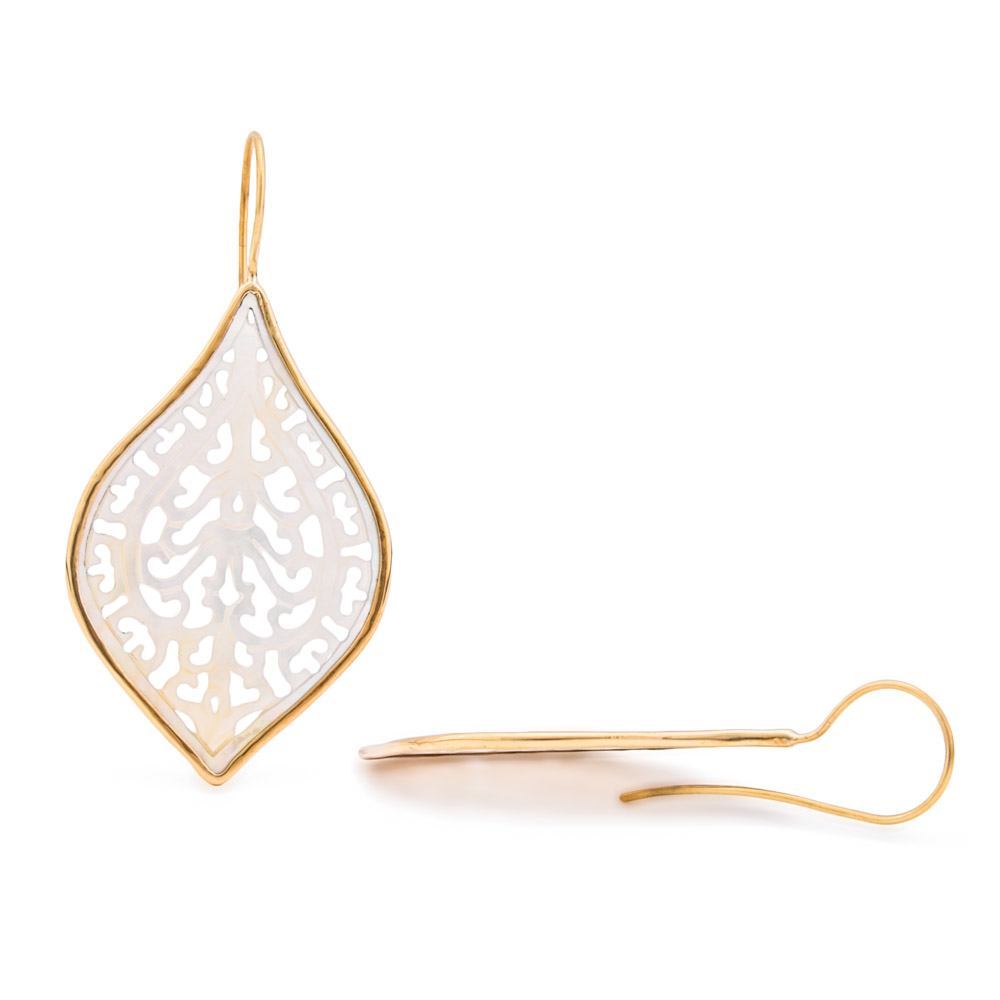 16g Brass Lemon-Shaped Earrings with Mother of Pearl Spade Inlay — Single