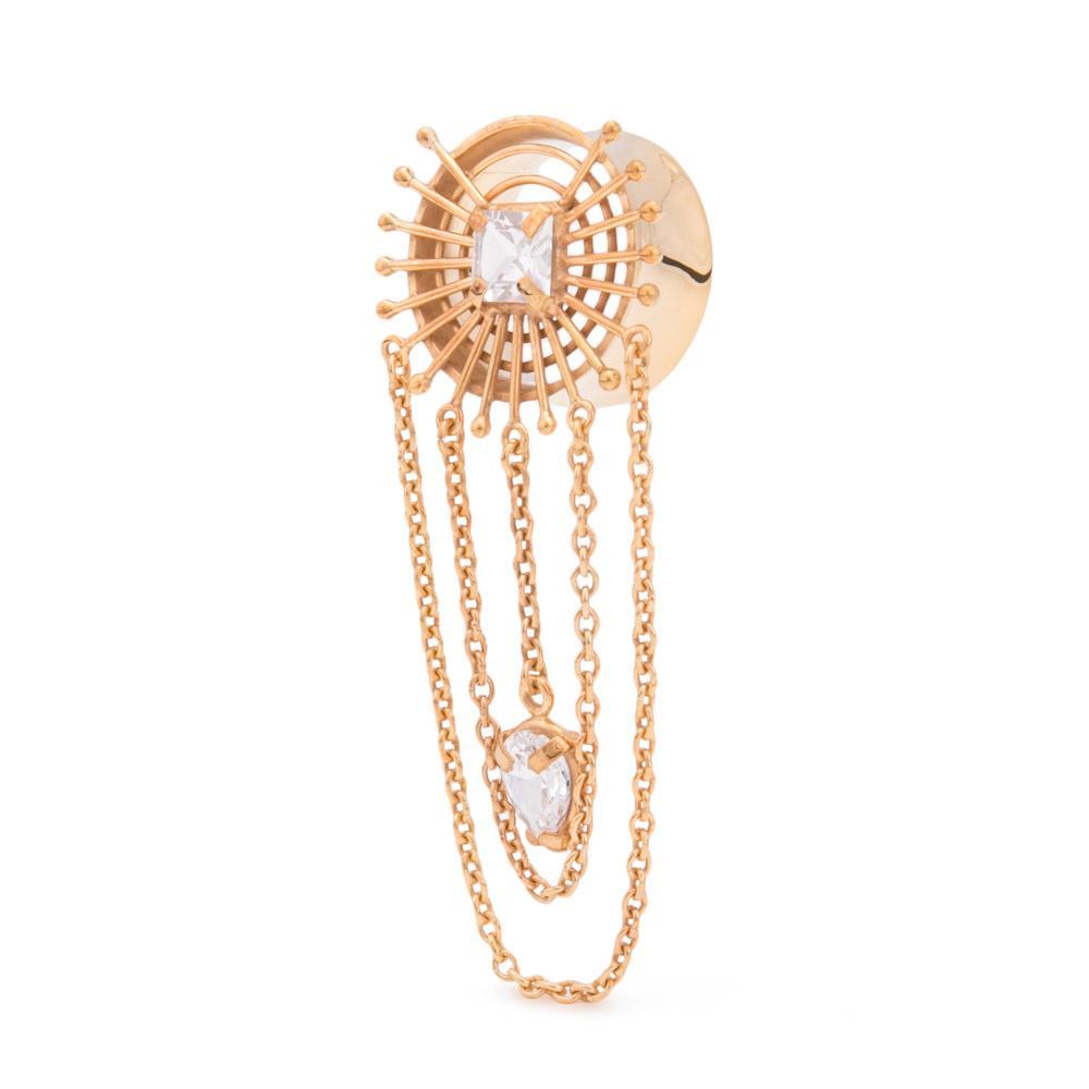 18kt Gold Plated Radial Burst Tunnel with Chains — Front-Facing