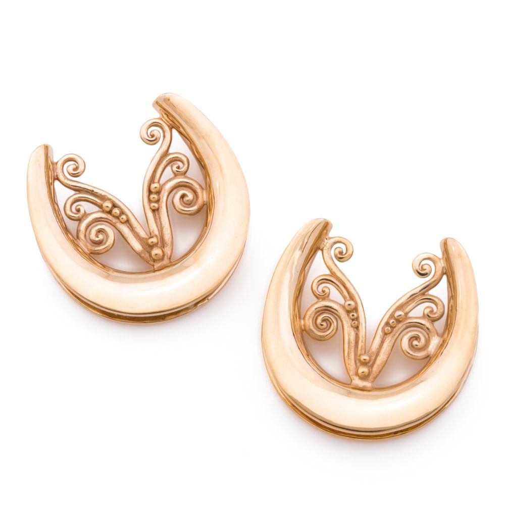 2kt Gold Plated Ethnic Swirl Saddle Plug — Profile View