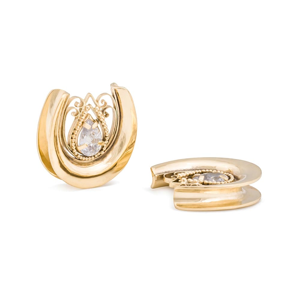 Crystal Tear Drop Gold Plated Saddle Plug