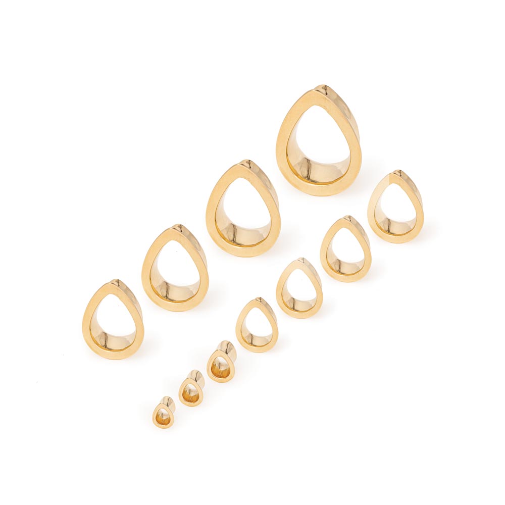 Gold Plated Mayan Flared Simple Tear Drop Tunnel — Price Per 1 (double row)