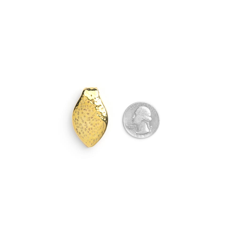 Polished Brass Hammered Leaf Ear Weight shown from side