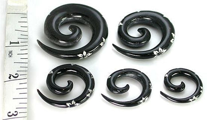 Painted Florals Spiral Black Horn Plug — Price Per 1 - Painful Pleasures