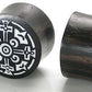 Dharma Circle Design on Black Areng Wood Plug Wholesale Organic Jewelry 14mm-24mm - Price Per 1