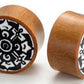 Dharma Circle Design on Red Saba Wood Plug Wholesale Organic Jewelry 14mm-24mm - Price Per 1