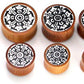 Dharma Circle Design on Red Saba Wood Plug Wholesale Organic Jewelry 14mm-24mm - Price Per 1