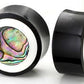Horn Plug with Abalone Inlay and White Outline Organic Plug 8mm-24mm - Price Per 1