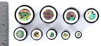Horn Plug with Abalone Inlay and White Outline Organic Plug 8mm-24mm - Price Per 1 - Painful Pleasures