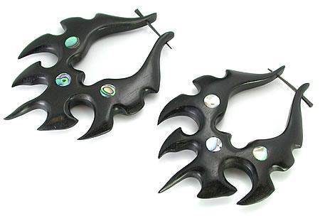 SPIKED DOWN Black Wood Pick Earrings with Abalone Inlay - Stirrups Natural Body Jewelry - Price Per 2