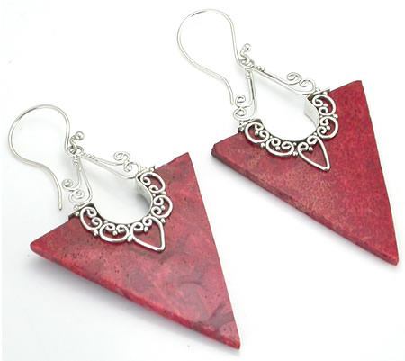 Red Coral Arrow Design # 2 with .925 Sterling Silver - Earrings - Price Per 2