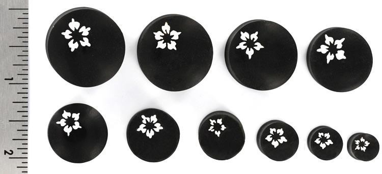 White Flower on Areng Wood Organic New Tribe Body Jewelry 8mm - 25mm - Price Per 1