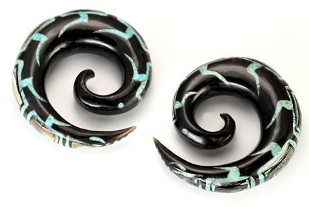 Crushed TURQUOISE with Abalone Shell Inlay on Spiral Horn Organic Jewelry - 4mm-10mm - Price Per 1