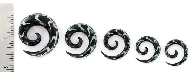Crushed TURQUOISE with Abalone Shell Inlay on Spiral Horn Organic Jewelry - 4mm-10mm - Price Per 1