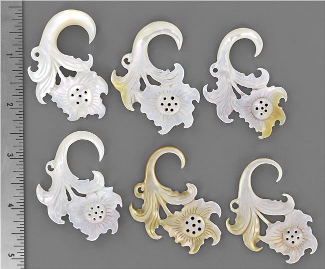 Mother of Pearl FLOWER Intricate Hanger Organic Jewelry - 2mm-8mm - Price Per 1