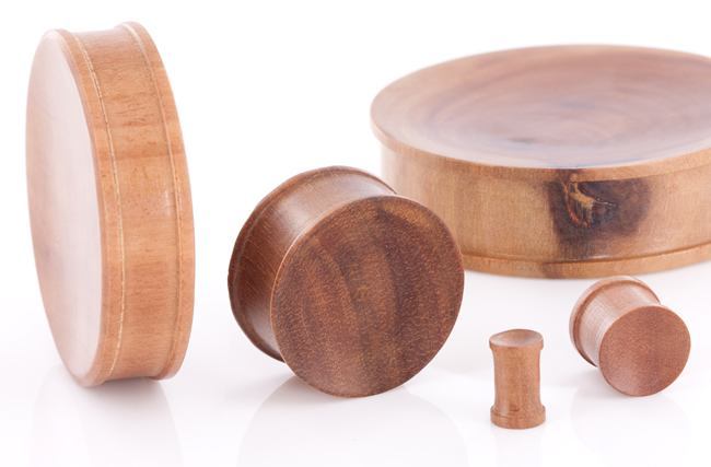 Solid Concave Saba Wood Plug — Price Per 1