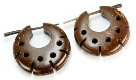 Coconut Shell Cheaters CS# 6- Stirrups Natural Body Jewelry - Price Per 2