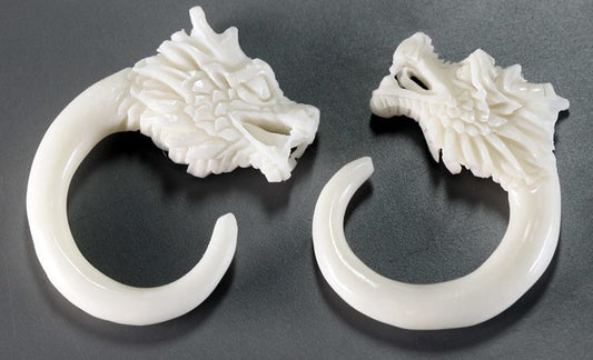 CARVED DRAGONS HEAD Natural Bone Organic Body Jewelry 2mm - 8mm - Price Per 1