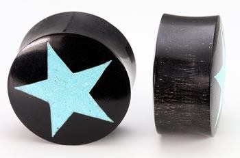 Horn Plug with STAR CRUSHED TURQUOISE Inlay Organic Plug 8mm-24mm - Price Per 1