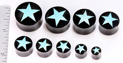 Horn Plug with STAR CRUSHED TURQUOISE Inlay Organic Plug 8mm-24mm - Price Per 1 - Painful Pleasures