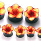 Horn Plug with Painted Pink/Yellow LEATHER FLOWER CAP Inlay Organic Plug 8mm-24mm - Price Per 1