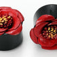 Horn Plug with Painted LEATHER FLOWER CAP Inlay Organic Plug 8mm-24mm - Price Per 1