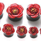 Horn Plug with Painted LEATHER FLOWER CAP Inlay Organic Plug 8mm-24mm - Price Per 1