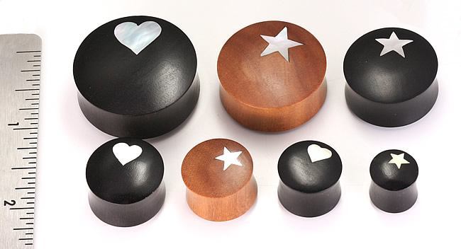 ARENG Wood with MOP STAR Inlay Double Flare Solid Natural Plug - 12mm - 34mm - Price Per 1