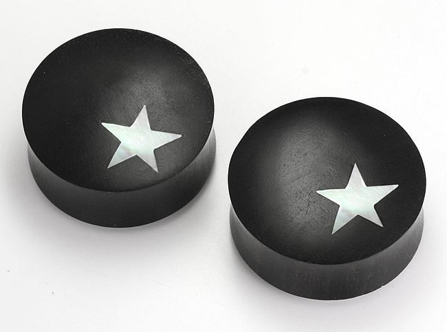 ARENG Wood with MOP STAR Inlay Double Flare Solid Natural Plug - 12mm - 34mm - Price Per 1