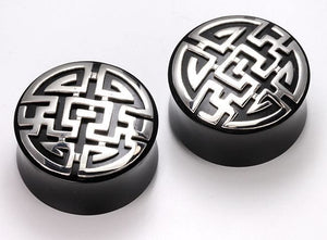 .925 ANCIENT Silver Cap on a Double Flared Horn Organic Plug 10mm-24mm - Price Per 1 - Painful Pleasures