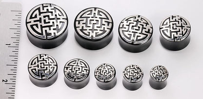 .925 ANCIENT Silver Cap on a Double Flared Horn Organic Plug 10mm-24mm - Price Per 1 - Painful Pleasures