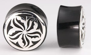 .925 PINWHEEL Silver Cap on a Double Flared Horn Organic Plug 10mm-24mm - Price Per 1 - Painful Pleasures