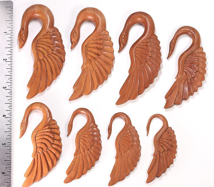 SWAN Red Saba Wood Hanger Earring Organic Body Jewelry - 3mm-12mm - Price Per 1