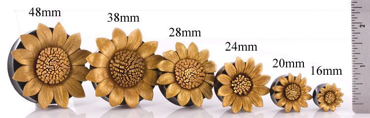 GOLDEN Sun Flower Painted Leather Double Flare Horn Plug 8mm - 50mm - Price Per 1