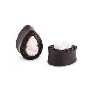 Black Areng Wood 3D Bone Ganesh Elephant Tear Drop Plug — Price Per 1 - Painful Pleasures