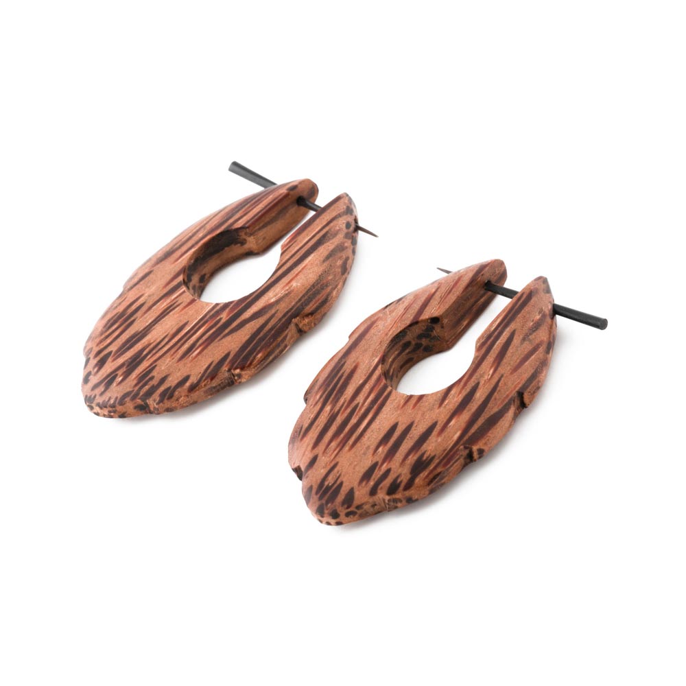 Coconut Wood Leaf Stirrup Pick Earrings — Price Per 2