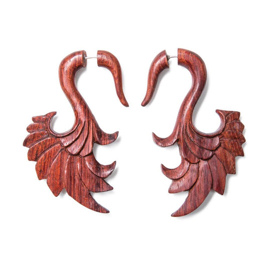 Red Tigerwood Swan Wing Cheater Earring - Price Per 1