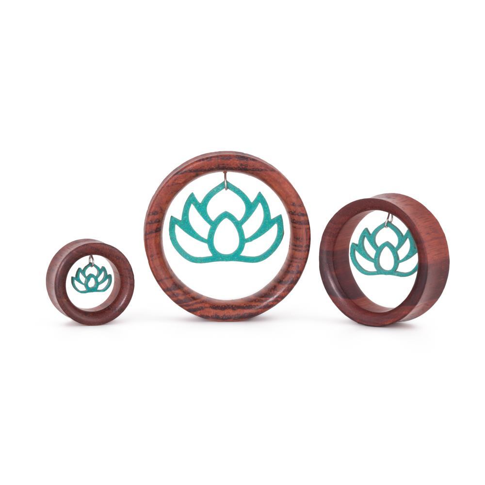 Dangling Turquoise Breathe Deep Open Lotus Red Tigerwood Tunnel - 24mm-50mm - Price Per 1