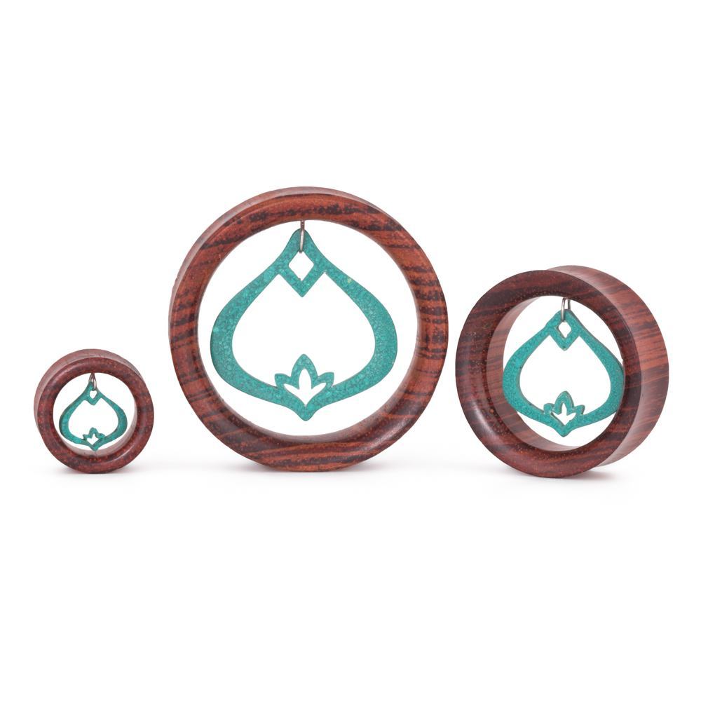 Dangling Turquoise Lakshmi’s Tear Drop Lotus Red Tigerwood Tunnel