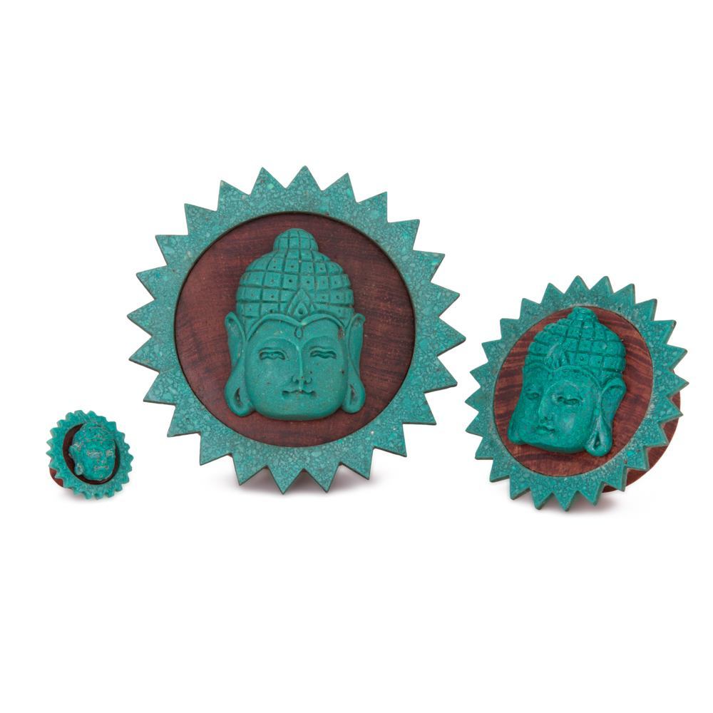 Carved Turquoise Resting Buddha Red Tigerwood Plug