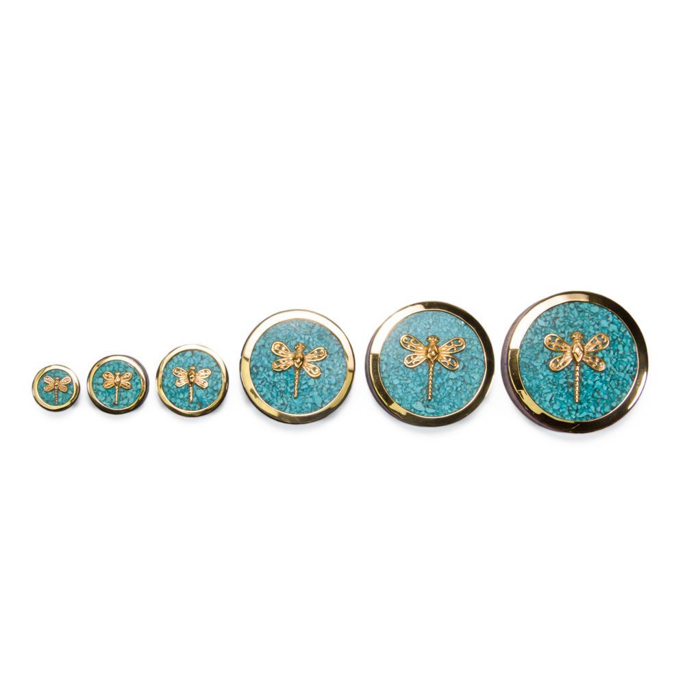 Brass Gold Plated Dragonfly Red Tigerwood Plug with Crushed Turquoise Inlay - Price Per 1