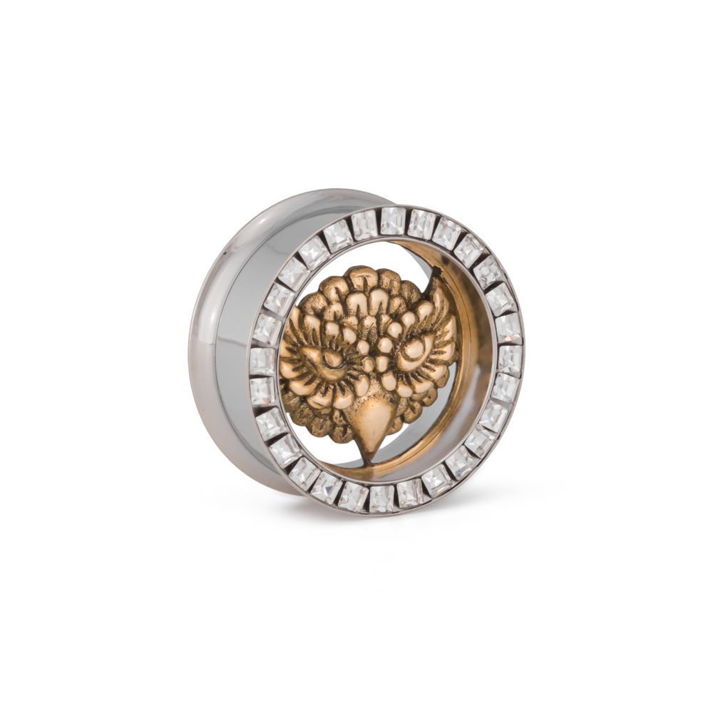 Brass Owl Insert with Round Stone Tunnel