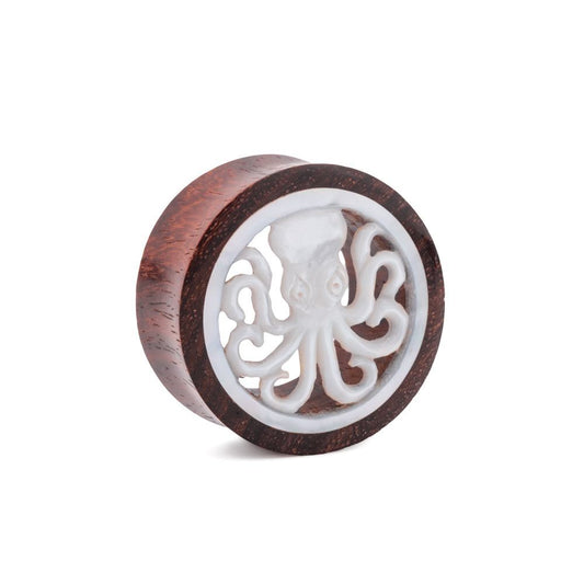 Mother of Pearl Octopus Inlaid Sono Wood Tunnel - 16mm-30mm - Price Per 1