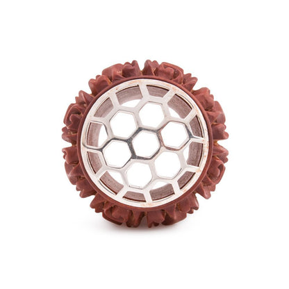 Saba Wood Plug with .925 Sterling Silver Honeycomb Inlay - 16mm-30mm - Price Per 1 - Painful Pleasures