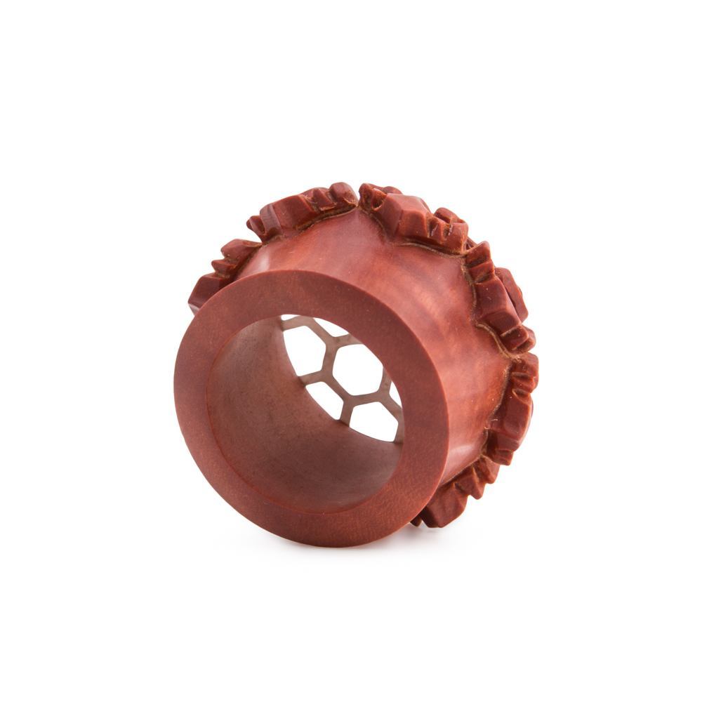 Saba Wood Plug with .925 Sterling Silver Honeycomb Inlay – Side