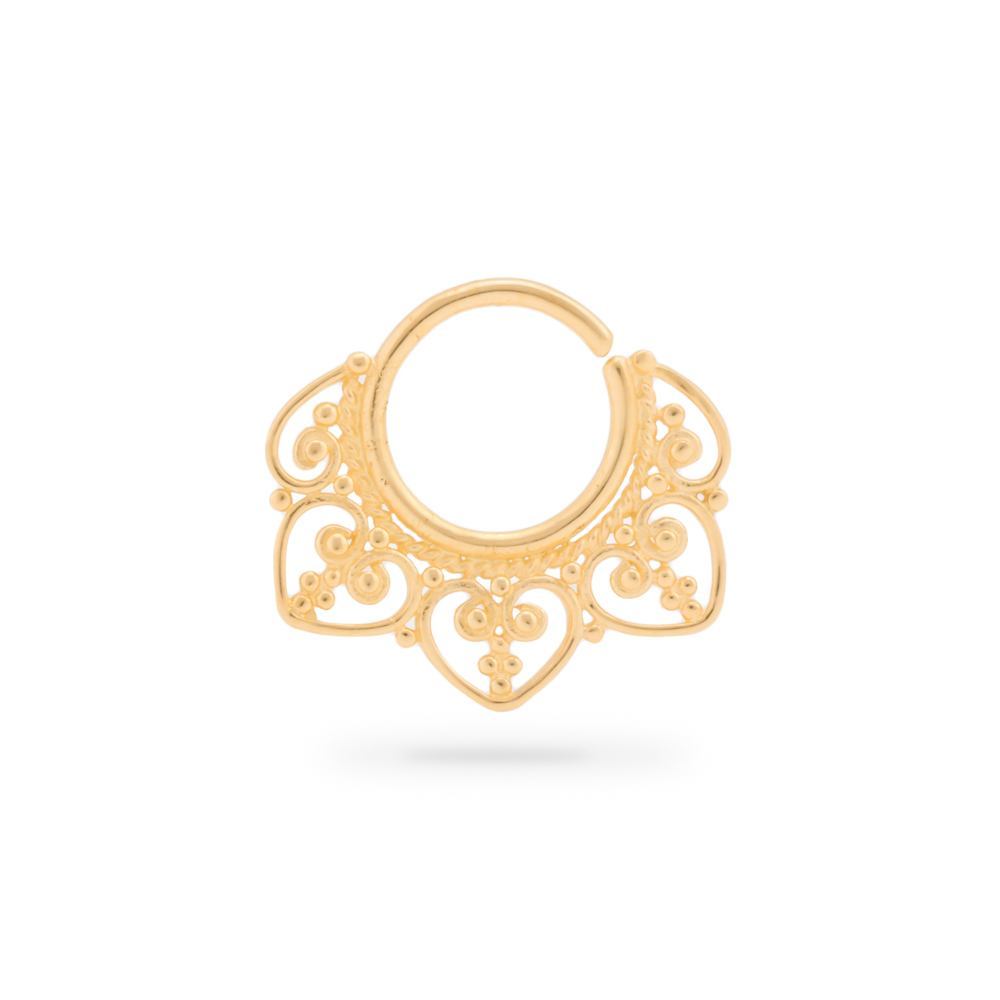 18g Yellow Gold Plated Triple Filigree Heart Bendable Septum Ring