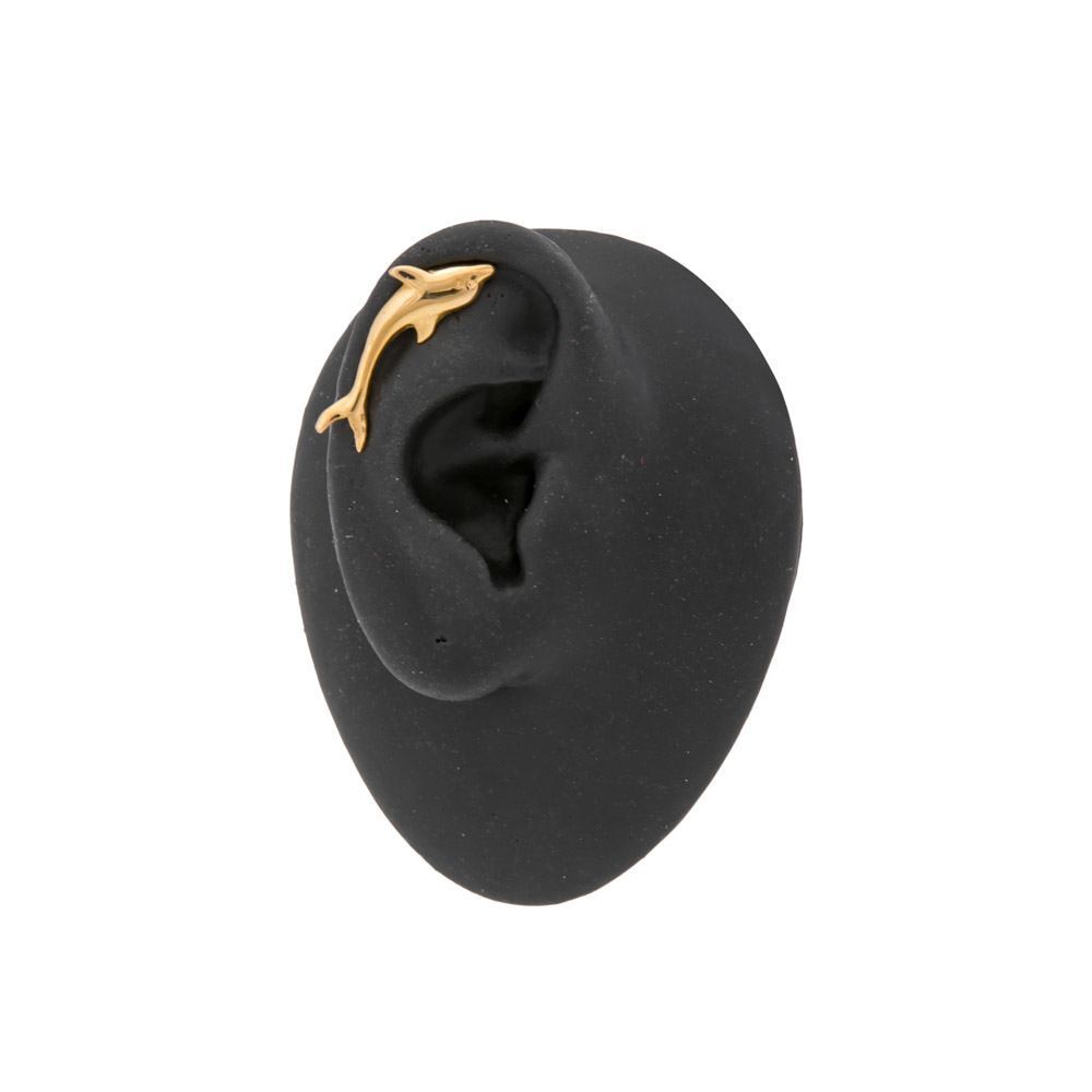 18kt Gold Plated Brass Dolphin Clip-On Ear Climber on Silicone Ear Body Bit