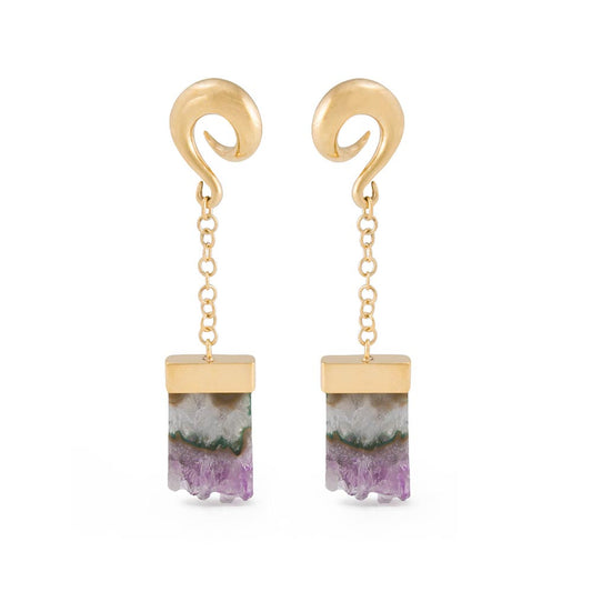 0g Amethyst Waterfall Gold Plated Spiral Plug Earrings — Price Per 2