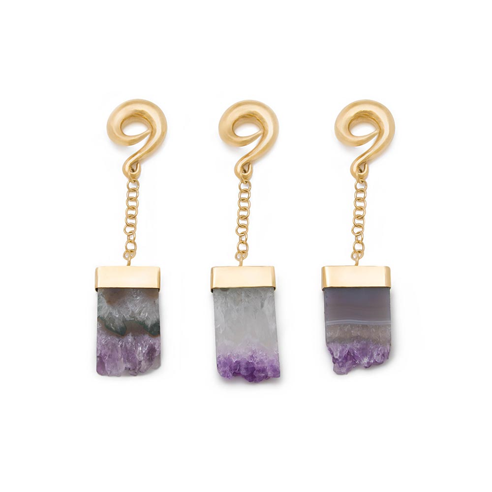 0g Amethyst Waterfall Gold Plated Spiral Plug Earring — Variations